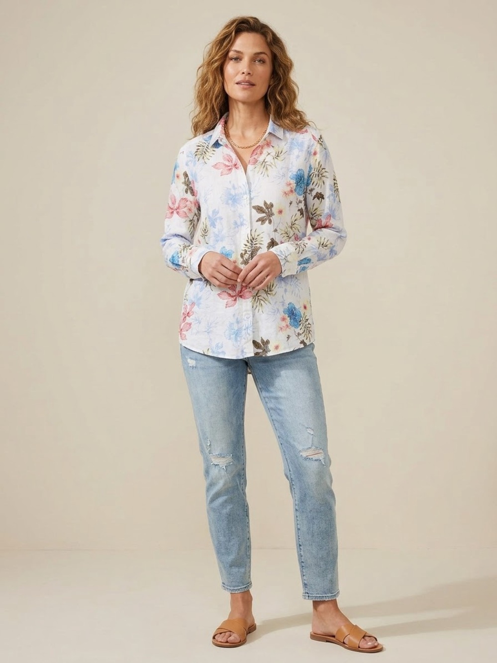 Tommy Bahama Womens Large 100% Linen Floral Tropical Button Front Shirt L